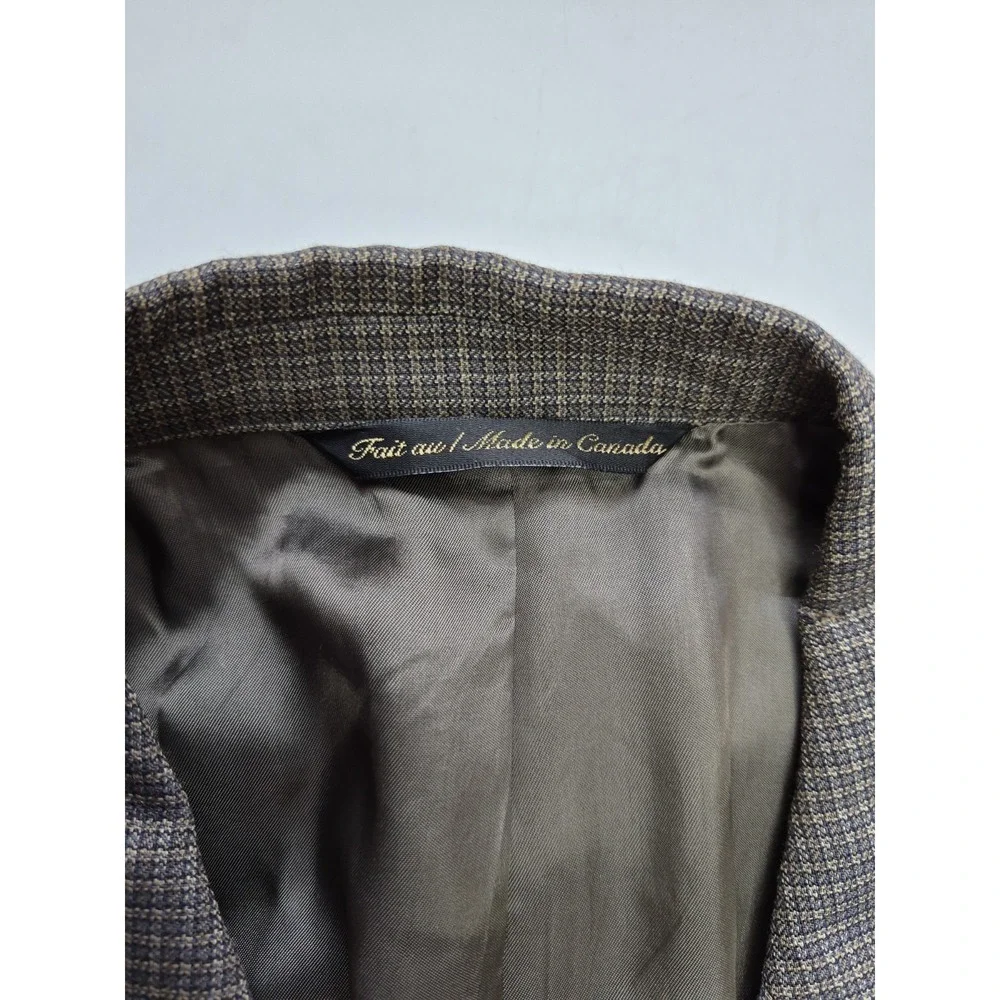 Prima Mens Wool Sports Coat 44R Blue Brown Check Made in Canada 3 Button H806